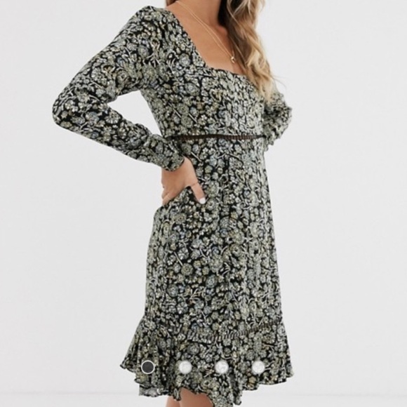 Free People Dresses & Skirts - NWT Free People Boheme Black Floral Square Neckline Mini Dress